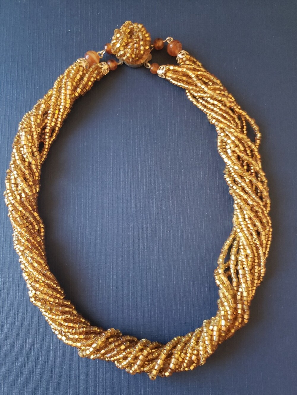 Gold Beaded Twisted Statement Necklace - Women Jewelry